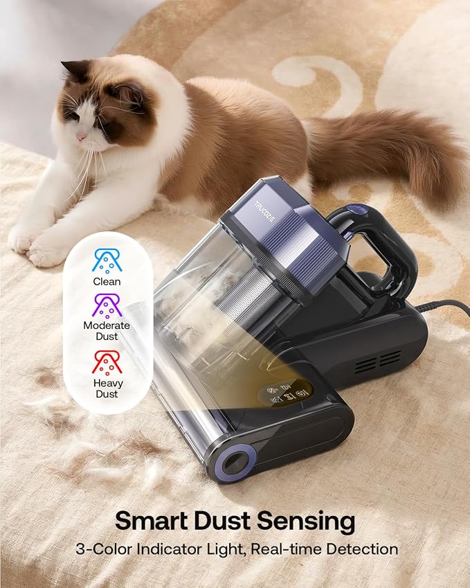 Mattress Vacuum Cleaner with 275nm UV-C Light & 149℉ Heat, 16Kpa Powerful Suction Bed Vacuum for Pet Hair & Dander, Smart Dust Sensor, Anion & Aromatherapy, Corded for Bed, Sofa, Couch, Purple