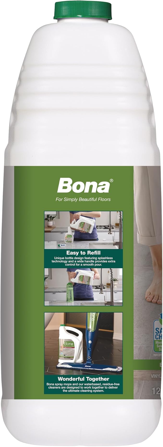 Bona Multi-Surface Floor Cleaner Refill - 128 fl oz - Unscented | Refill for Bona Spray Mops and Spray Bottles - Residue-Free Cleaning Solution for Stone, Tile, Laminate, and Vinyl Floors