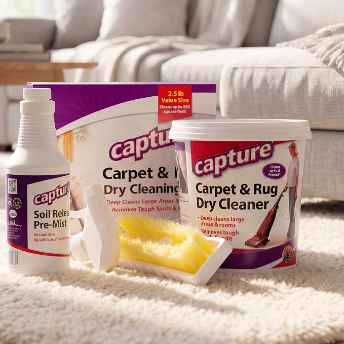 Capture Carpet Total Care Kit 250 - Carpet Deodorizer & Freshener Powder - Spot & Stain Remover - Pet Odor Eliminator - Fresh Natural Scent - Dry Rug Powder Cleaner w/Pre-Mist Spray