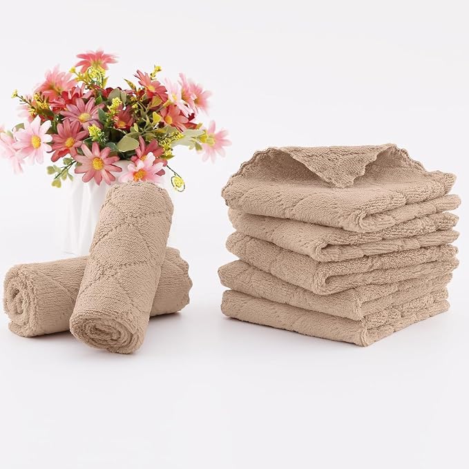 Homaxy 18 Pack Kitchen Dish Cloths (10 x 10 Inches, Tan), Super Soft and Absorbent Coral Velvet Dish Towels, Nonstick Oil Fast Drying Microfiber Cleaning Cloth, No Lint Household Dishcloths