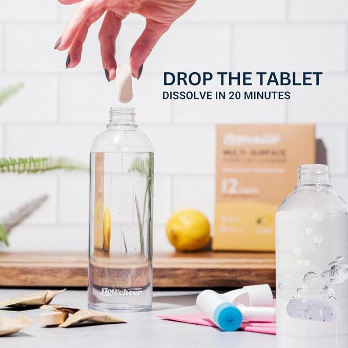 flowcheer Multi Surface Cleaner Refills -12 Pack All Purpose Cleaning Refill Tablet-Makes 192 fl oz Bottles of Spray Cleaner for Household&Kitchen Cleaning (Lemon)