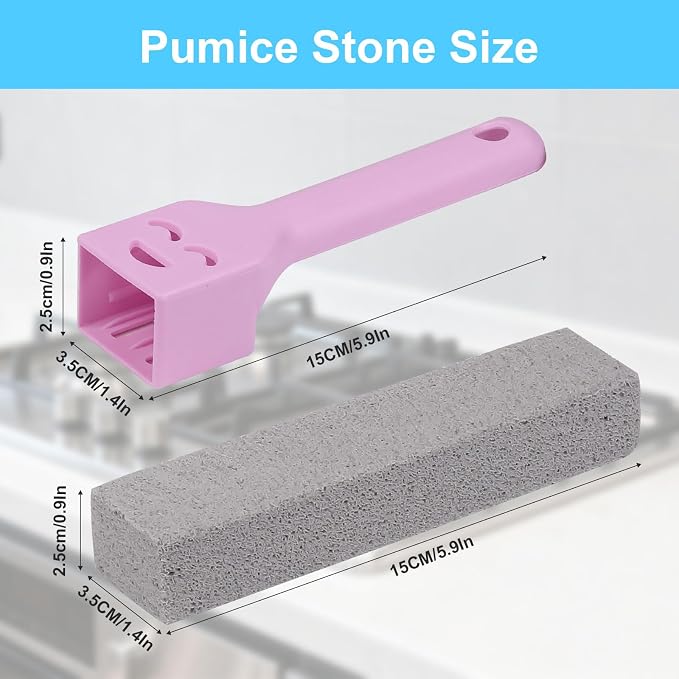 Herda 8-Pack Pumice Stone Scouring Stick with 2 Universal Handles, Pumice Stone for Cleaning Stove, Toilet, Tub, Grill, Swimming Pool, Sink, Removes Hard Water Rings, Calcium Deposits, Rust Buildup