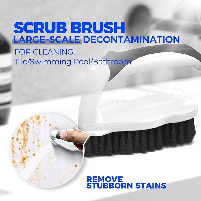 Holikme 7 Pack Cleaning Brush Scrub Brush Kitchen Brush for Floor,Black | Deep Cleaning Brush Set, Scrub Pads with Scraper Tip for Pool Walls, Bathroom, Grout, Floor, Bike, Tub, Shower