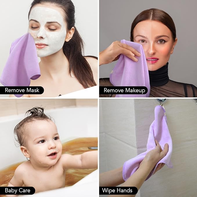 SINLAND Microfiber Facial Cloths Fast Drying Washcloth 12inch x 12inch Light purple 6 pack