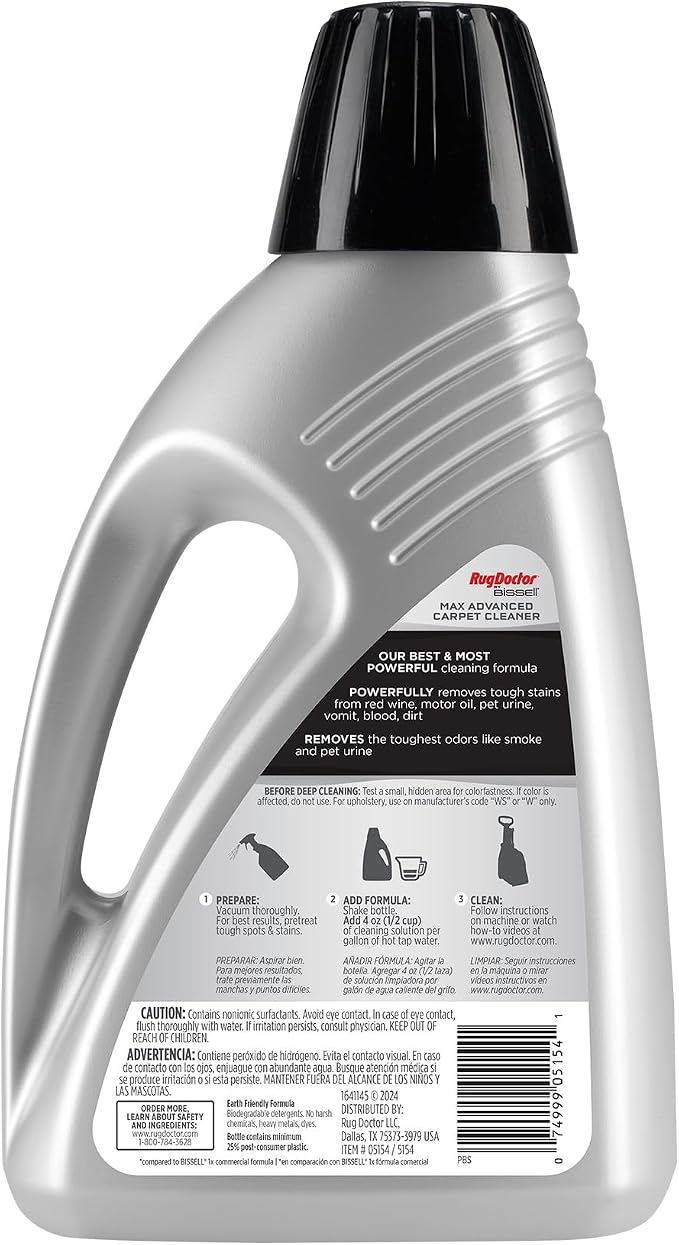 Rug Doctor by BISSELL Max Advanced Commercial Carpet Cleaner Solution 48 oz | Commercial Grade Carpet Shampoo. Removes the Toughest Embedded Stains and Odors and Protects Against Future Stains