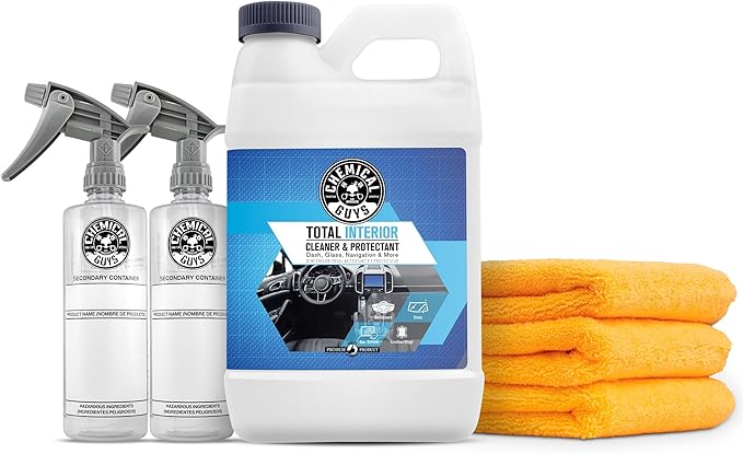 Chemical Guys, Total Interior Cleaner & Protectant Refill Kit, 64 oz Set | 64 oz refill with two dilution bottles and three microfiber towels to restock your Total Interior setup