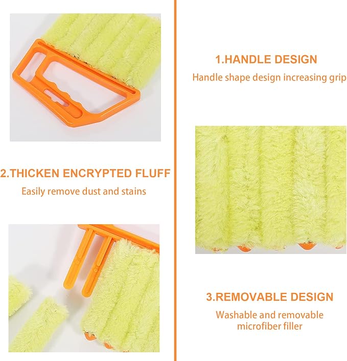 2 Pcs Blind Cleaner - Washable Window Blind Cleaner Duster Tool | Blind Duster for Wood Dlinds Mini Duster Brush Blind Dust Cleaner Venetian Shades Brush Window Air Conditioner Duster Dirt