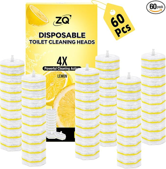 60 Count Toilet Brush Refills for Clorox and Most Named Wand, Lemon Scent | Disposable Toilet Brush Heads, Toilet Bowl Cleaner, Pre-Loaded Cleaning Formula, Lemon Scent, Bathroom Cleaning Supplies