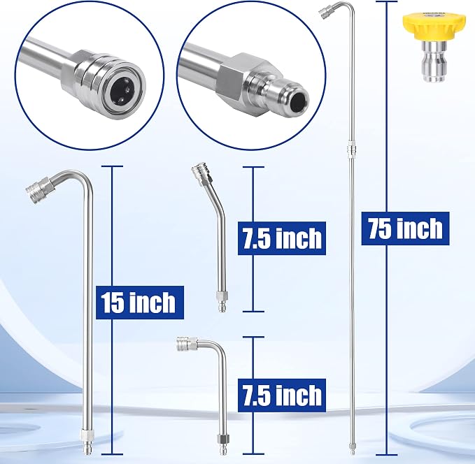 M MINGLE Pressure Washer Extension Wand - 120" Upgrade Power Washer Lance | Pressure Washer Accessories with 5 Nozzle Tips - 30°/90°/120° Curved Rod - 1/4" Quick Connect
