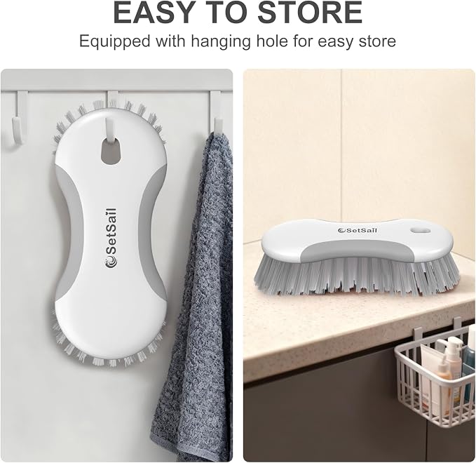 SetSail Multi-Purpose Scrub Brush of 2 Pack, Gray | Stiff Bristles Cleaning Brush with Non-Slip Grip Heavy Duty Scrub Brushes for Cleaning Bathroom Kitchen Tile Bathtub Sink