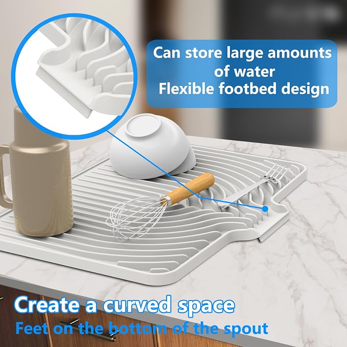 Dish drying mats for kitchen counter,18"×12"Silicone Self-Draining mat | Various sizes and colors,Self-Draining Slope Structure,Enabling faster drying,Heat-Resistant,Easy to clean,Food-grade
