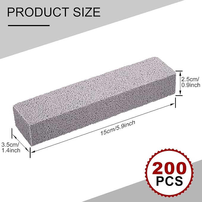 Chinco 200 Packs Pumice Stick for Cheaning, Pumice Scouring Stone Pad Removing Stain Grime Without Leaving Scratches for Kitchen Oven Stove Home Bathroom Toilet Pool House Cleaning Supplies