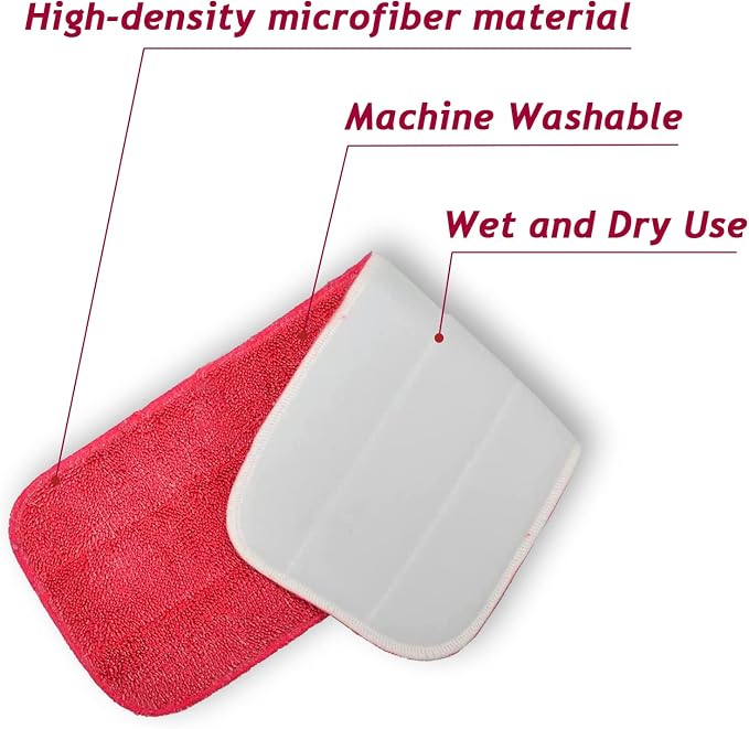 12Pack Microfiber Mop Pads,Reusable and Washable Spray Mop Pads, Red | 18x 6 Inch, Wet and Dry Household Mop Pad Replacement, Set of 12(Red)
