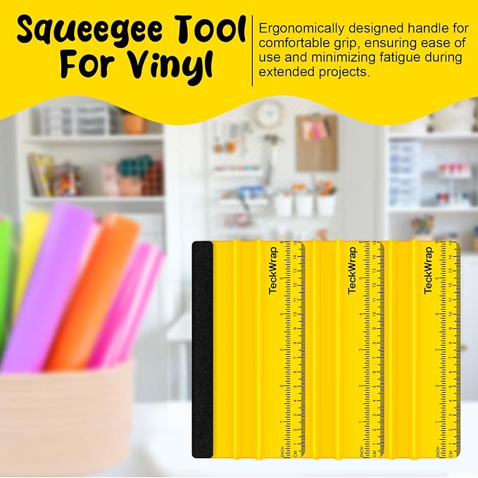 TECKWRAP Professional Felt Squeegee for Vinyl, Yellow, 2 PCS, 6"x2.9" | For Vinyl Decals, Inkjet Vinyl Sticker Paper, Wallpaper, Scratch-Free Application