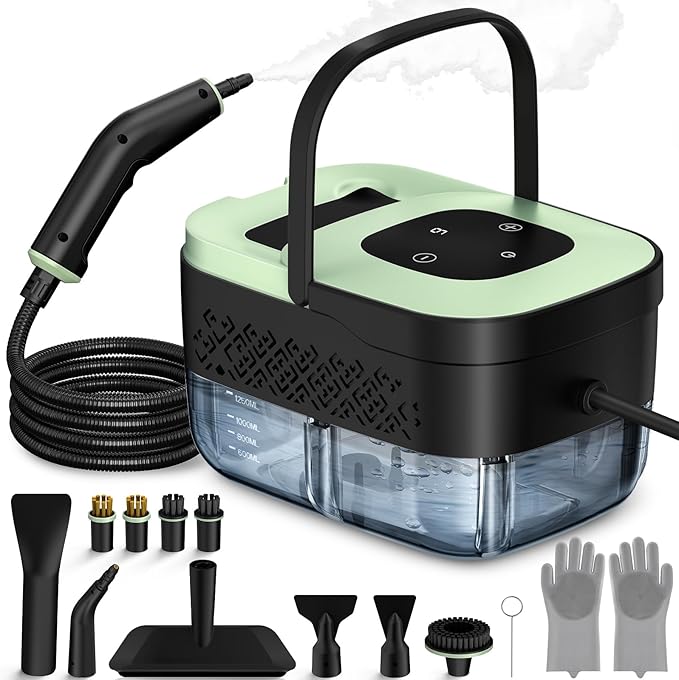 Steam Cleaner, Portable Steamer for Cleaning with 16pcs Accessories, 6-Level Adjustable and 15s Heat-Up, Handheld Steam Cleaner for Home, Tile, Dirt, Grout, Grease, Car Detailing