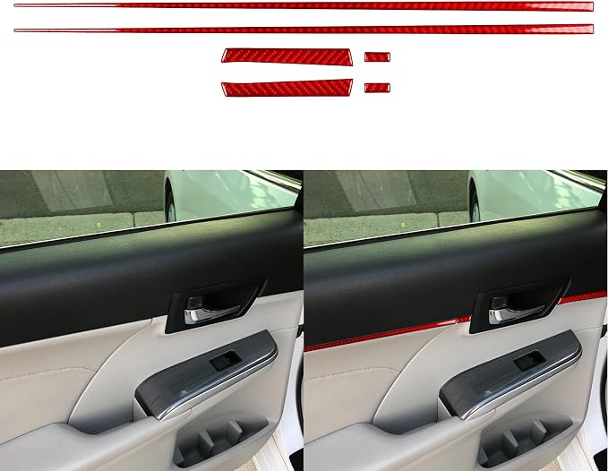 Real Carbon Fiber Trim for Toyota Camry Accessories | for 2012 2013 2014 Rear Door Inner Decoration Strip Interior Thick Overlay Decal 6PCs