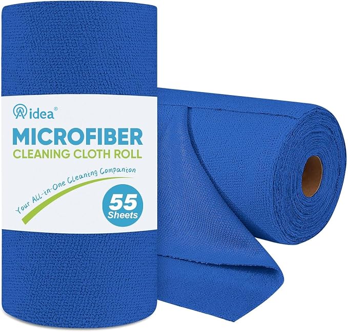 AIDEA Microfiber Cleaning Cloth Roll-55 Sheets, Cleaning Rags 11×9" | Reusable Paper Towels, Microfiber Towels for Cars, Cleaning Towels for Automotive, House, Kitchen,Cleaning Supplies,Dark Blue