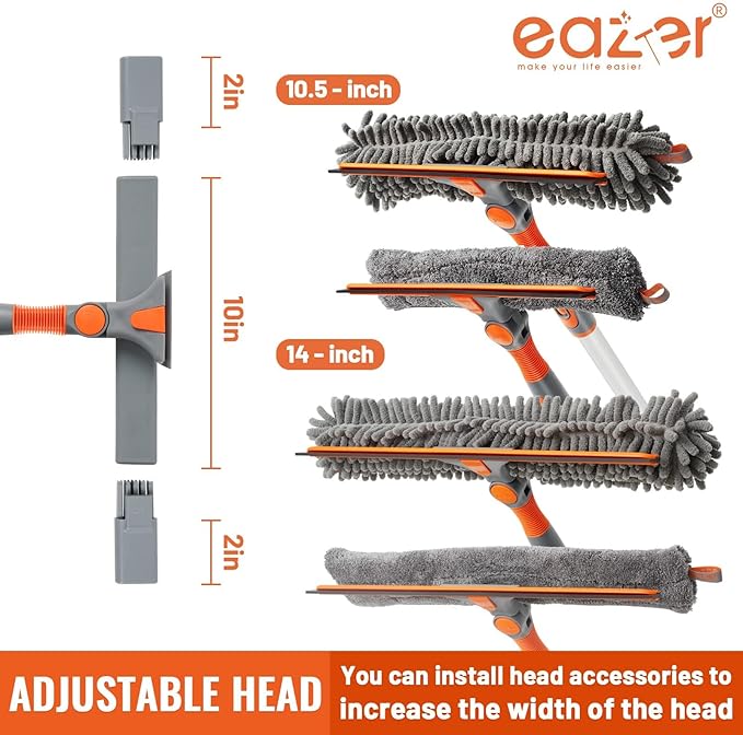 Eazer 65'' Squeegee Window Cleaner 2 in 1 Rotatable Window Cleaning Tool Kit with Telescopic Pole, Window Washing Equipment with Bendable Head for Indoor/Outdoor Window and Car Glass - EAW01 Pro