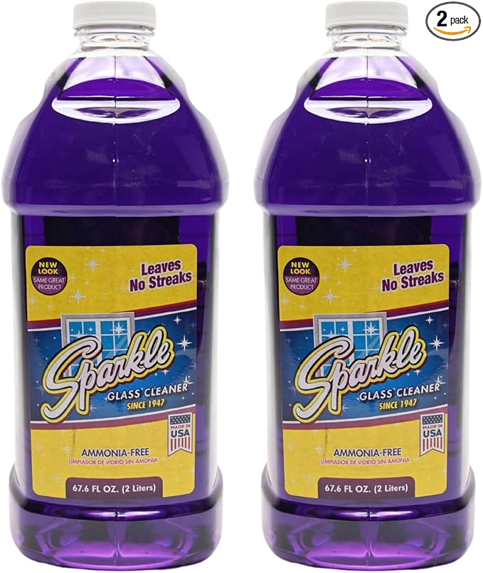 Sparkle Ammonia-Free Glass Cleaner Refill, Heavy Duty Streak-Free Window & Mirror Cleaner Spray, Original Formula, 2L Bottle (Pack of 2)