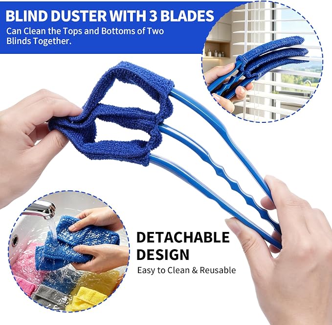 Window Blind Cleaner Duster Brush, 2 Pack with 6 Reusable Microfiber Sleeves for Venetian Blinds, Cleaning Tools for Window Blinds, Air Conditioner Vents, Fans, Car Vent