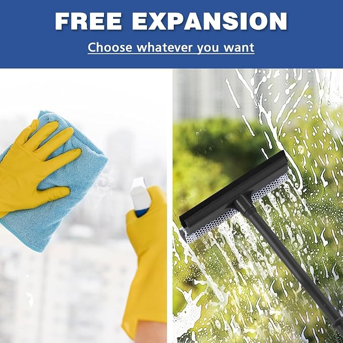 Window Squeegee, 2-in-1 Window Cleaner, Window Washing Kit, Multi-Use Car Windshield Cleaning Tool with Long Handle for Glass,Shower,Outdoor Window Cleaning (15.9")