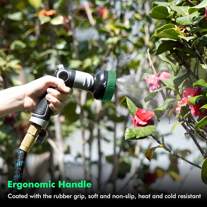 RESTMO Heavy Duty Garden Hose Nozzle, Multi-Angle Hose Spray Nozzle | 4 Adjustable Spray Patterns, Garden Hose Sprayer with Twist Switch, Thumb Flow Control, Ideal for Outdoor Lawn & Yard, Green