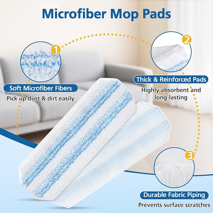10 Pack H2prO Mop Pads Compatible with O Ceda H2PrO Flat Mop System | 100% Microfiber Mop Head Replacements, Washable and Reusable for H2prO Mop Refills, White