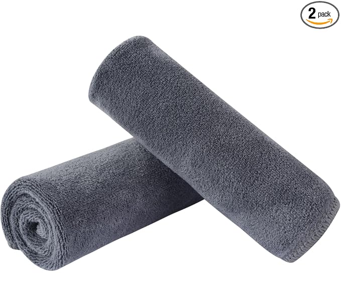 SINLAND Microfiber Facial Cloths Fast Drying Washcloth 12inch x 12inch Grey 2 pack