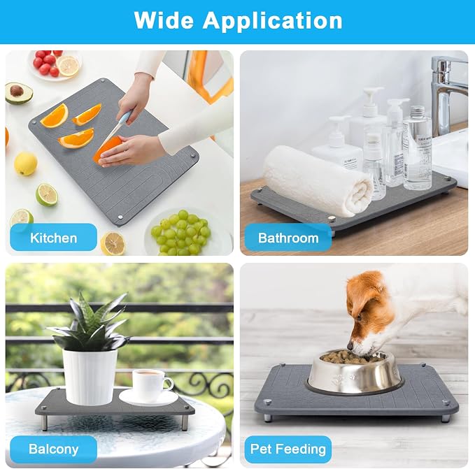 3Pcs Nesting Stone Drying Mat for Kitchen Counter, Quick Drying Stone Dish Drying Mat with Non-Slip Feet, Super Absorbent Heat Resistant Diatomaceous Earth Dish Drying Mat for Dishes, Bottles-Wave