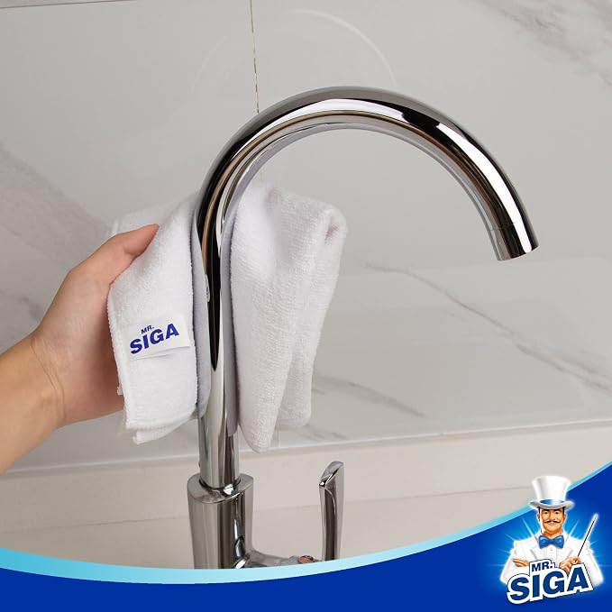 MR.SIGA Microfiber Cleaning Cloths, Streak Free Microfiber Towels, 12 Pack | All-purpose microfiber cloths, ultra absorbent, reusable household cleaning towels, White 32 x 32 cm(12.6 x 12.6 inch)
