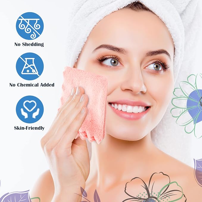 Orighty Makeup Remover Cloths, Cleansing, Reusable, Soft & Washable Coral Fleece Microfiber Washcloths/Towel for Face, Eye, Lips, Pack of 24, 7 x 7 inch
