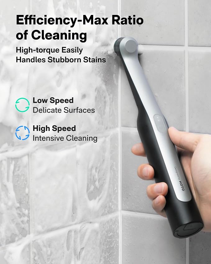 HOTO Wand™ Cordless Spin Scrubber, Electric Grout Cleaning Brush, IPX7 Full Body Waterproof Bathroom Scrubber, 12 Brush Heads Power Scrubber for Grout, Tiles, Corners, Crevices