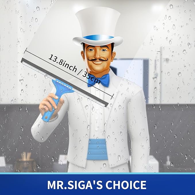 MR.SIGA Professional Window Squeegee & Microfiber Window Scrubber, 14 inch | 2 in 1 squeegee window cleaner tool