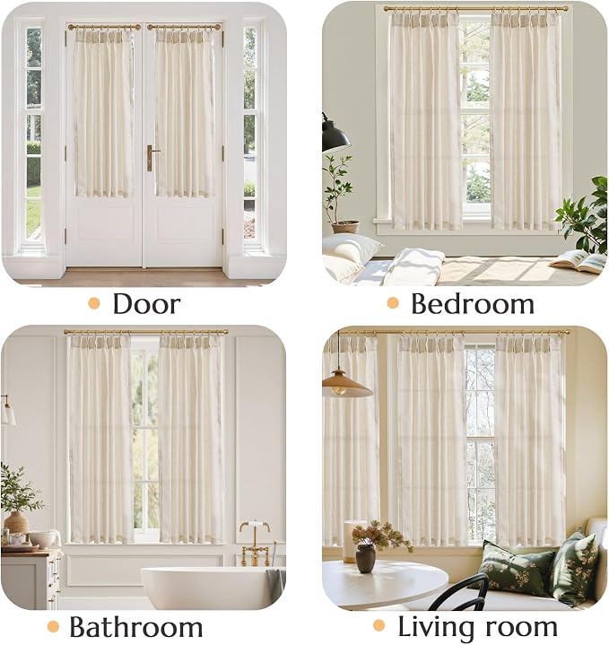jinchan Linen Pinch Pleated Back Tab Tier Curtains,38x63,2 Panels,Natural | Light filtering,small window treatment,cafe curtains,machine washable,farmhouse,kitchen,bathrooms,laundry