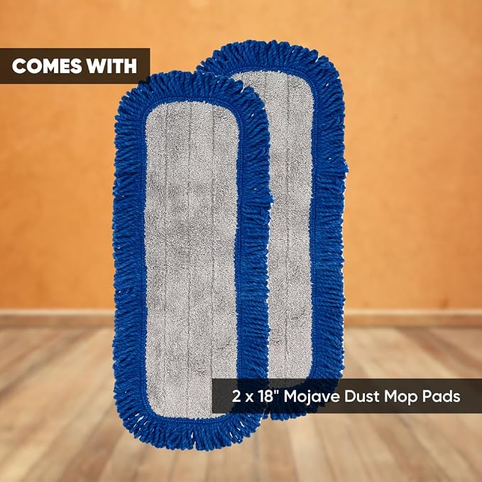 18" Mojave Microfiber Dust Mop Pads (Pack of 2) - Replacement Head & Refill for Microfiber Mops, Reusable & Machine Washable, Use for: House, Commercial, Industrial - Microfiber Wholesale