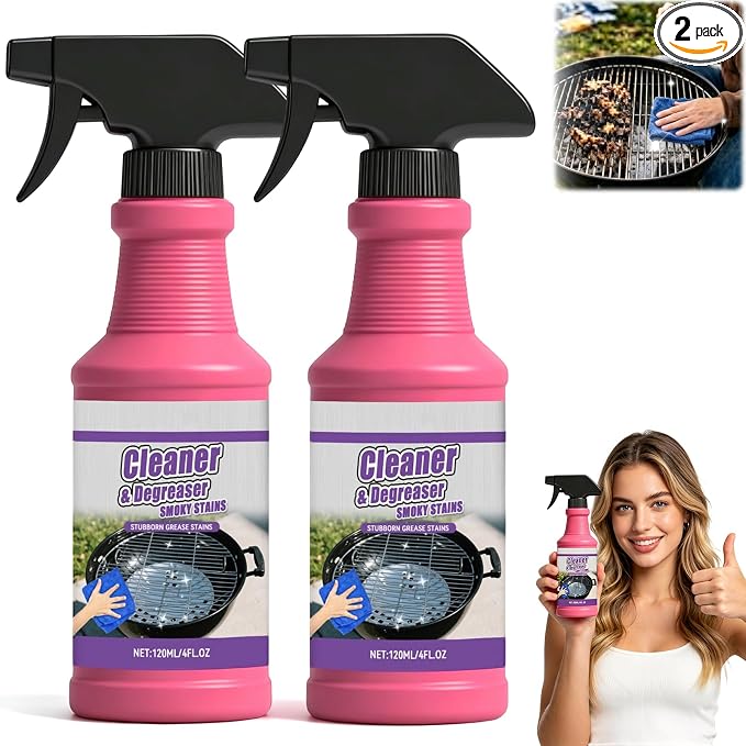 2Pcs Fast-Acting Heavy-Duty Grill Degreaser Spray, New 120 ML BBQ Heavy Duty Degreaser Grill Cleaner Spray, Powerful No-Scrub Oven & Kitchen Cleaner for Grills, Stovetops & Pans