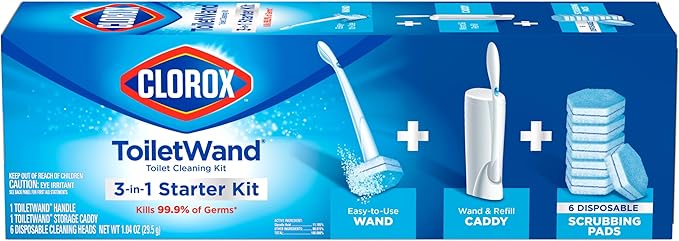 Clorox 03191CT Toilet Wand Disposable Toilet Cleaning Kit: Handle, Caddy & Refills, White (Case of 6)