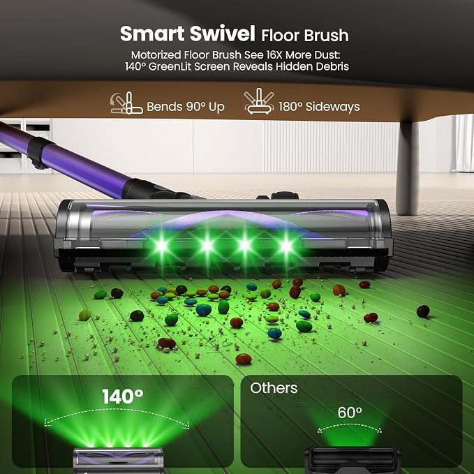 Cordless Vacuum Cleaner, 600W 45KPA Dual Motor Vacuum for Home with AI Auto Suction,70Min Runtime,Stick Vacuums with Self-Standing Design,LED Headlights,for Carpet,Hardwood Floors,Pet Hair,Tile