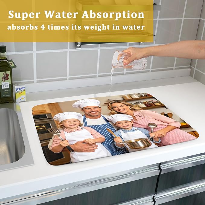Custom Personalized Dish Drying Mat for Kitchen Counter Customized Dying Pad with Picture Text Home Decor Large