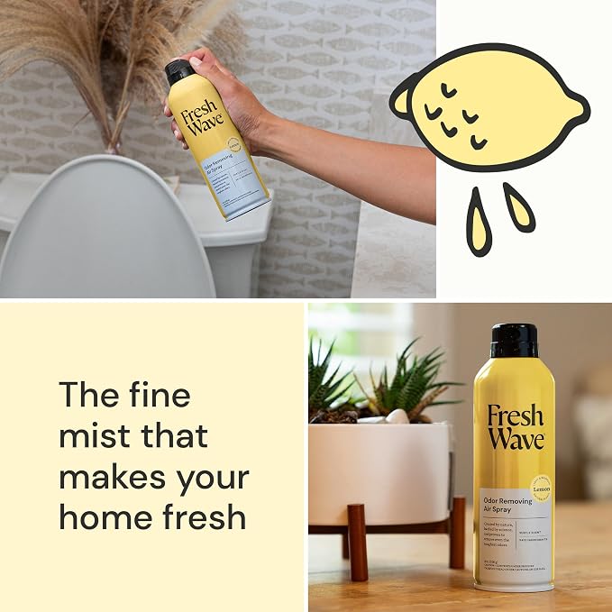 Fresh Wave Lemon Air Freshener Spray, 8 oz Room Odor Eliminator | Fine mist non-aerosol, Plant oil formula, Bathroom and pet area safe, No sulfates or parabens, Fabric and linen spray