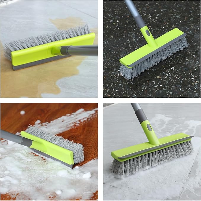 Floor Scrub Brush with 57" Long Handle, 2 in 1 Scrape and Deck Brush Floor Scrubber for Cleaning Smooth Concrete, Carpet, Patio, Kitchen Wall and Tile