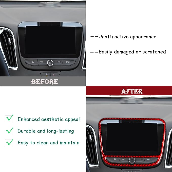 Real Carbon Fiber Trim for Chevy Malibu 9th Gen Accessories | for 2016-2024 Navigation Screen Panel Frame Sticker Interior Thick Overlay Decal