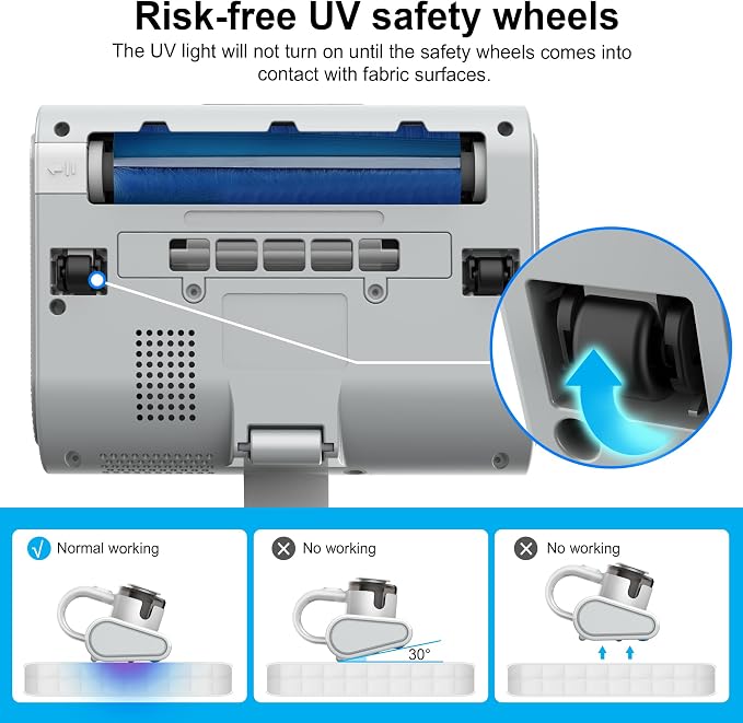 Mattress Vacuum Cleaner,13Kpa Powerful Suction Bed Vaccum Cleaner with UV-C Light,LED Headlights and High Heating Tech,1.2kg Light Weight Handheld vaccum for spot Cleaning,Sofa,Couch Fabric Cleaner