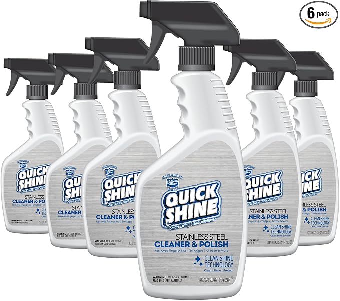 Quick Shine Stainless Steel Cleaner & Polish 24oz-6Pk, Streak Free | Safe for Metal Surfaces, Removes Fingerprints, Grease & More, Non-Abrasive, pH Neutral, Made in USA