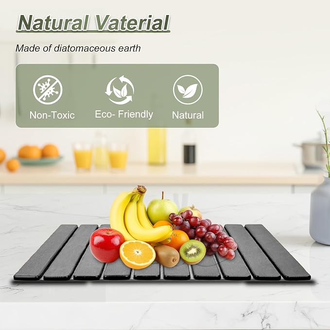 Dish Drying Mat Large Stone Dish Drying Mat For Kitchen Counter Collapsible Quick-Drying Sleek Diatomaceous Versatile Stone Drying Mats For Cups Dishes Bottles Marble (black, 16''X24'')