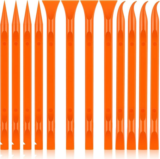 12 PCS Carbon Fiber Plastic Scrapers Tool, Non-Scratch Scraper Tool for Tight Spaces, Multi-Purpose Label Scraper Pen-Shaped, for Car Cleaning Supplies, Kitchen, Crevices, Stains (Orange)