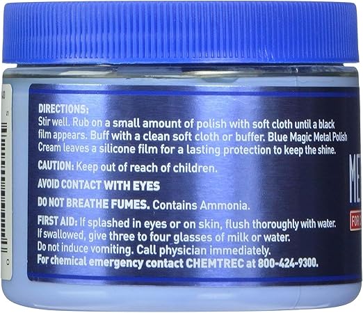 Blue Magic 400 Metal Polish Cream Non-abrasive Tarnish and Oxidation Remover for Chrome, Aluminium, Brass, Copper, Sterling Silver and Stainless Steel, 7 oz., Pack of 1
