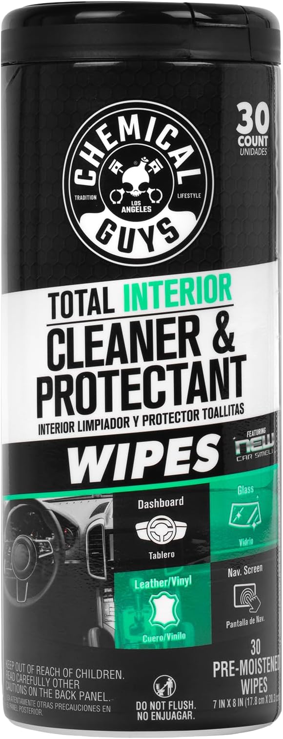 Chemical Guys, Total Interior New Car Smell Cleaner & Protect Wipes, 30 Ct | All-in-one wipes clean dashboards, vinyl, leather, fabric and glass with a new car scent, thirty per pack