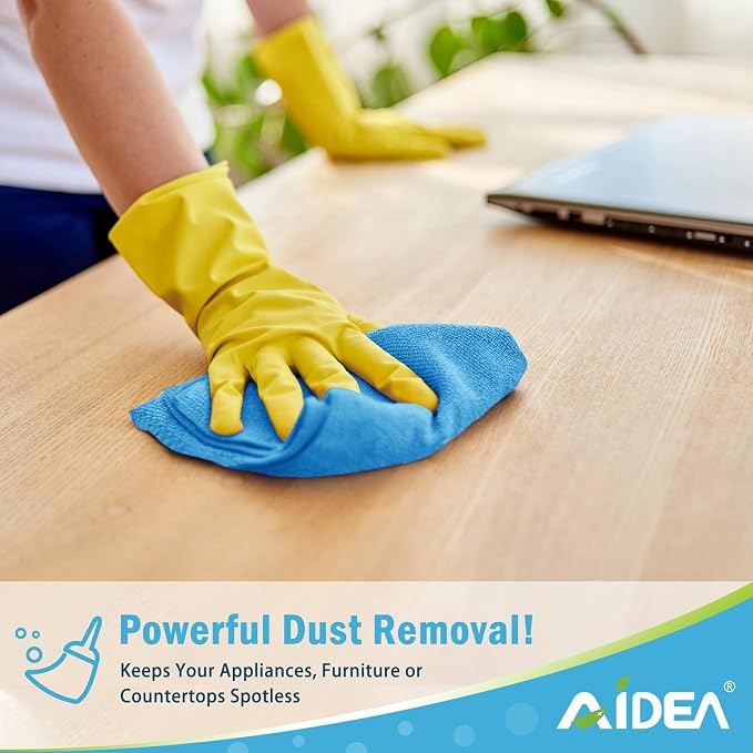 AIDEA Microfiber Cleaning Cloth Blue-100PK, Soft Absorbent Shop Rags, Microfiber Towels for Cars, Kitchen Towels, Dusting Cloth for Home, Window, Cleaning Supplies, 12"×12"