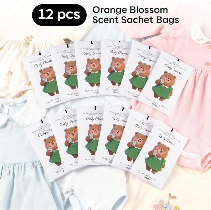 MYARO 12 Packs Baby Powder Scent Sachets Room Air Freshener for Closet Drawer Clothes Storage Small Space Odor Eliminator